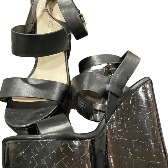 Aldo Black Leather Platform Sandals - Picture 4 of 8